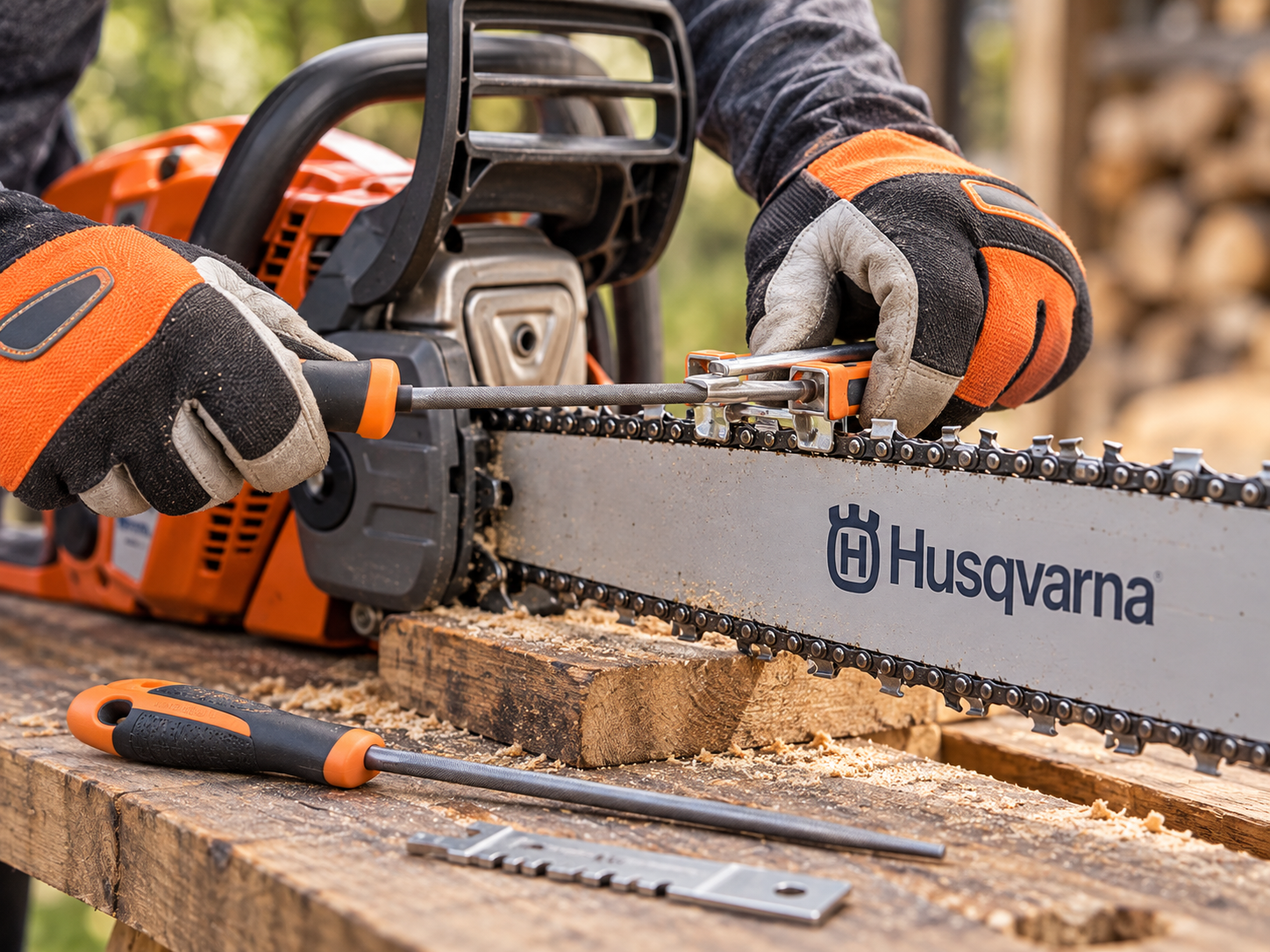 Affûtage d'une chaîne de tronçonneuse Husqvarna avec une lime ronde